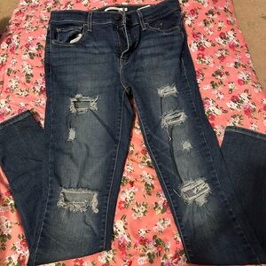 710 SUPER SKINNY HOLEY LEVI JEANS W29 L30 dark blue